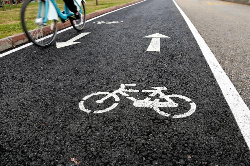 black and white bicycle lane
