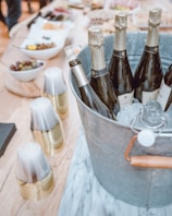 stainless steel bucket with bottles