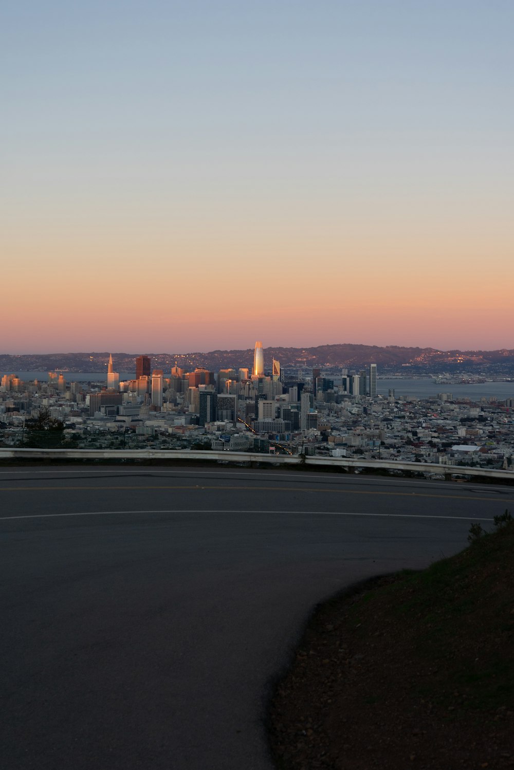 city skyline during sunset with city buildings