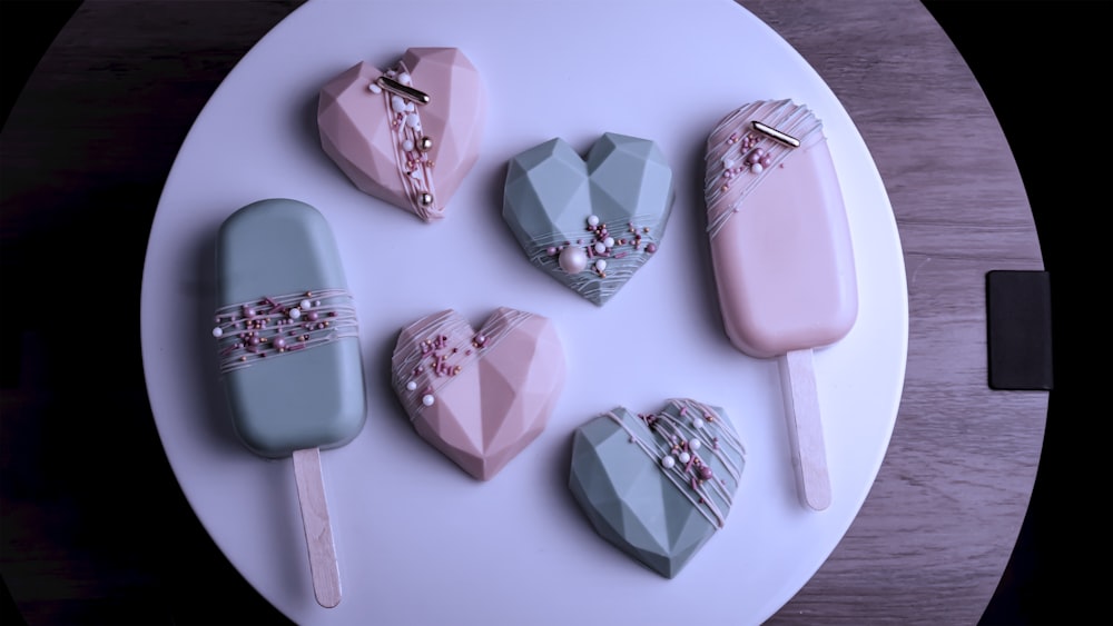 pink and white heart shaped ice cream