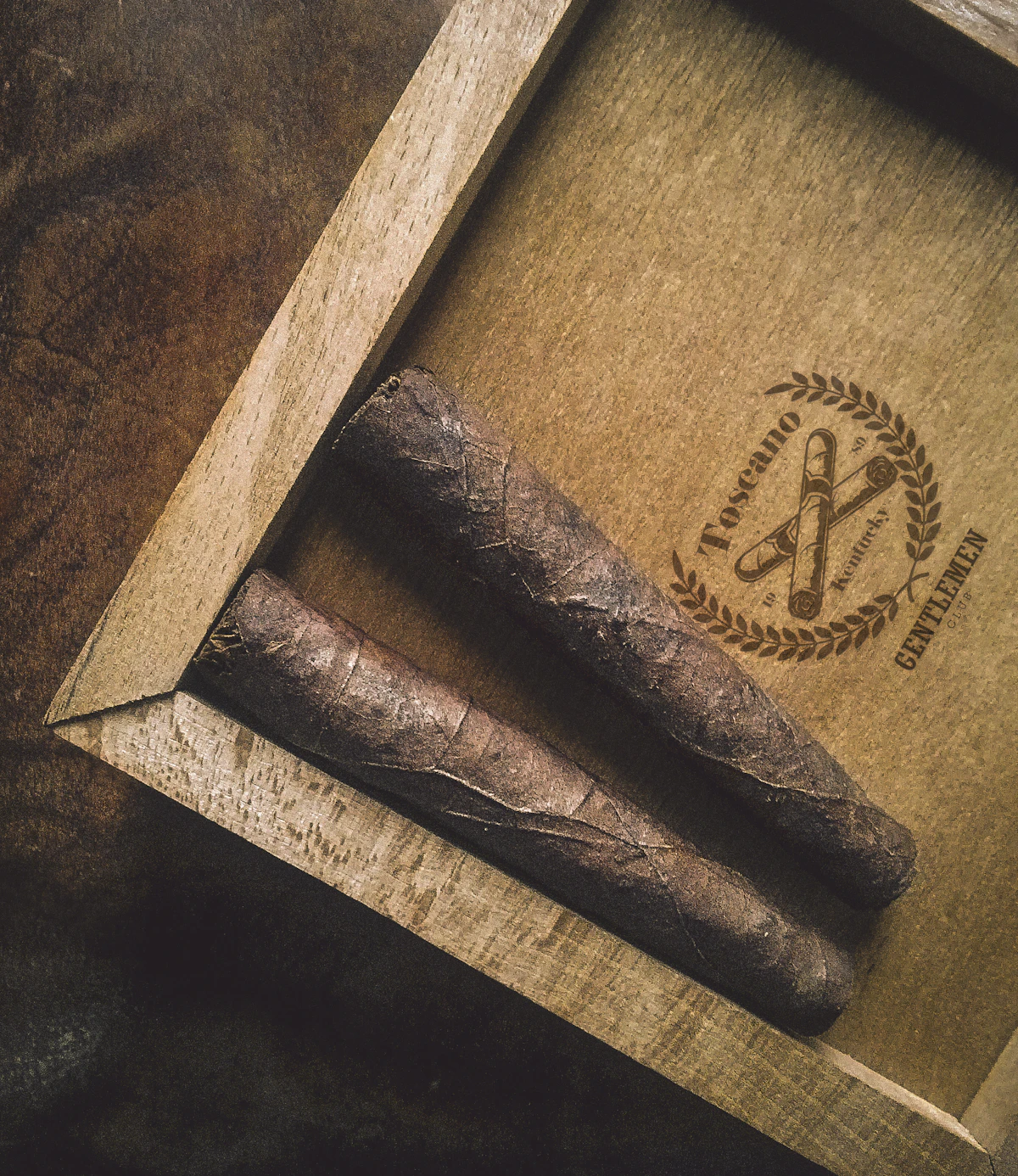 Box-pressed cigar lying on dark velvet.