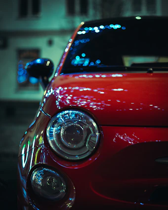 red car in tilt shift lens