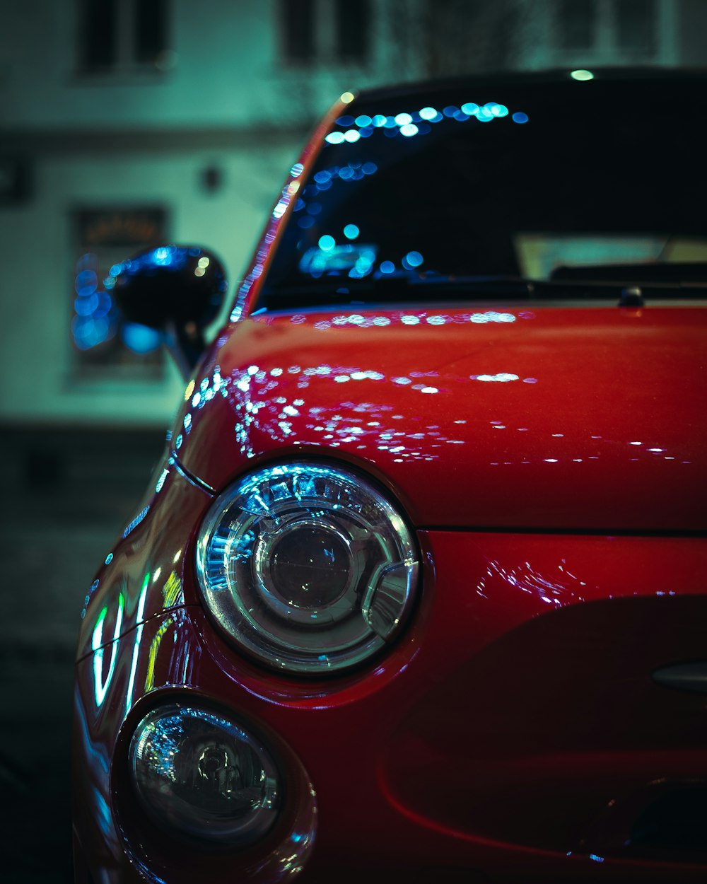 red car in tilt shift lens