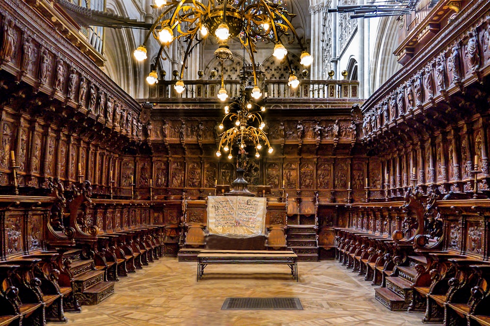 brown wooden chairs inside building