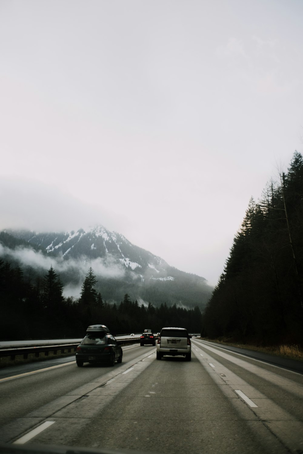 cars on road near trees and mountains during daytime