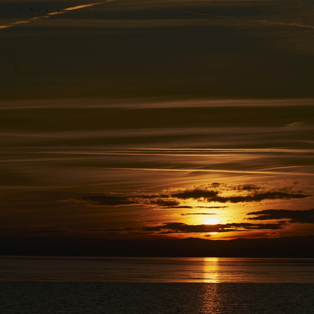 body of water during sunset