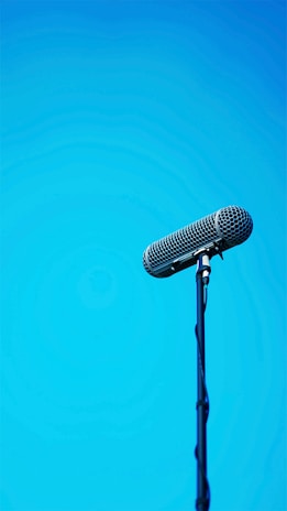 An audio technician adjusting a boom mic above a lively outdoor interview scene.