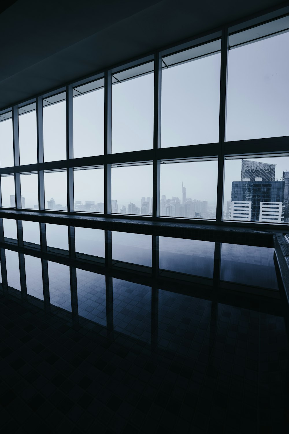 black metal framed glass window