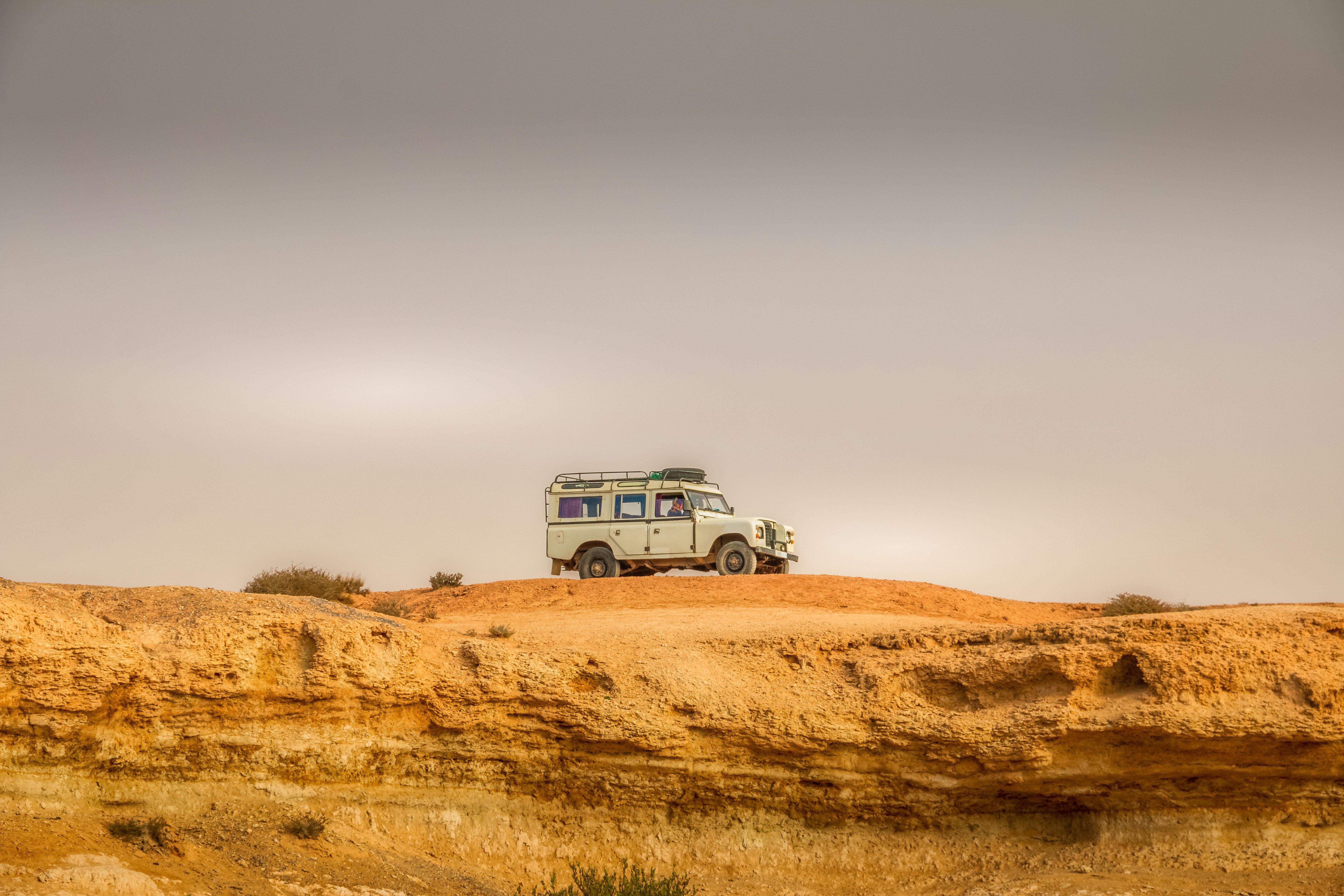 White suv on brown field during daytime