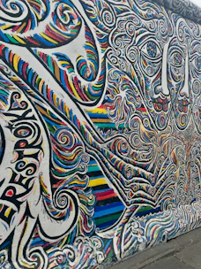 A close-up of a contemporary mural with vibrant colors and intricate details.
