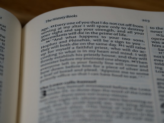 A close-up view of an open book displaying a page with text, focused on a section titled 'The History Books'. The text is printed in a serif font on an off-white page, with the page number 203 visible at the top corner.