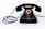 A vintage black rotary dial telephone with a coiled cord. The dial features numbers and a red center labeled 'Feuer-Notruf 2222'. The phone has a classic design with a sturdy handset resting on the base.
