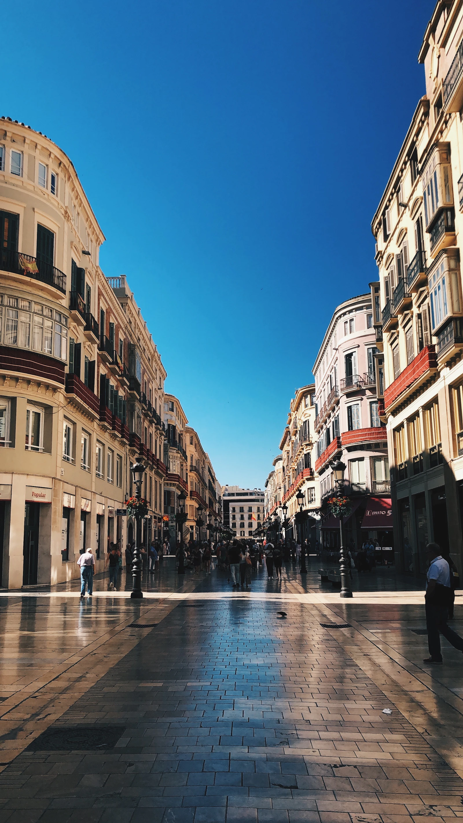 Sunny street in the historic centre of Málaga