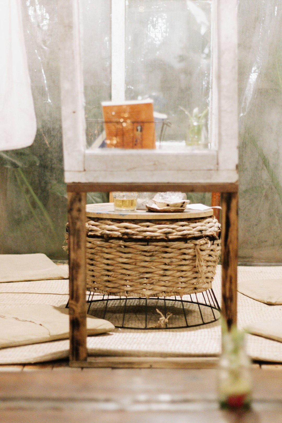 brown woven basket on brown wooden table