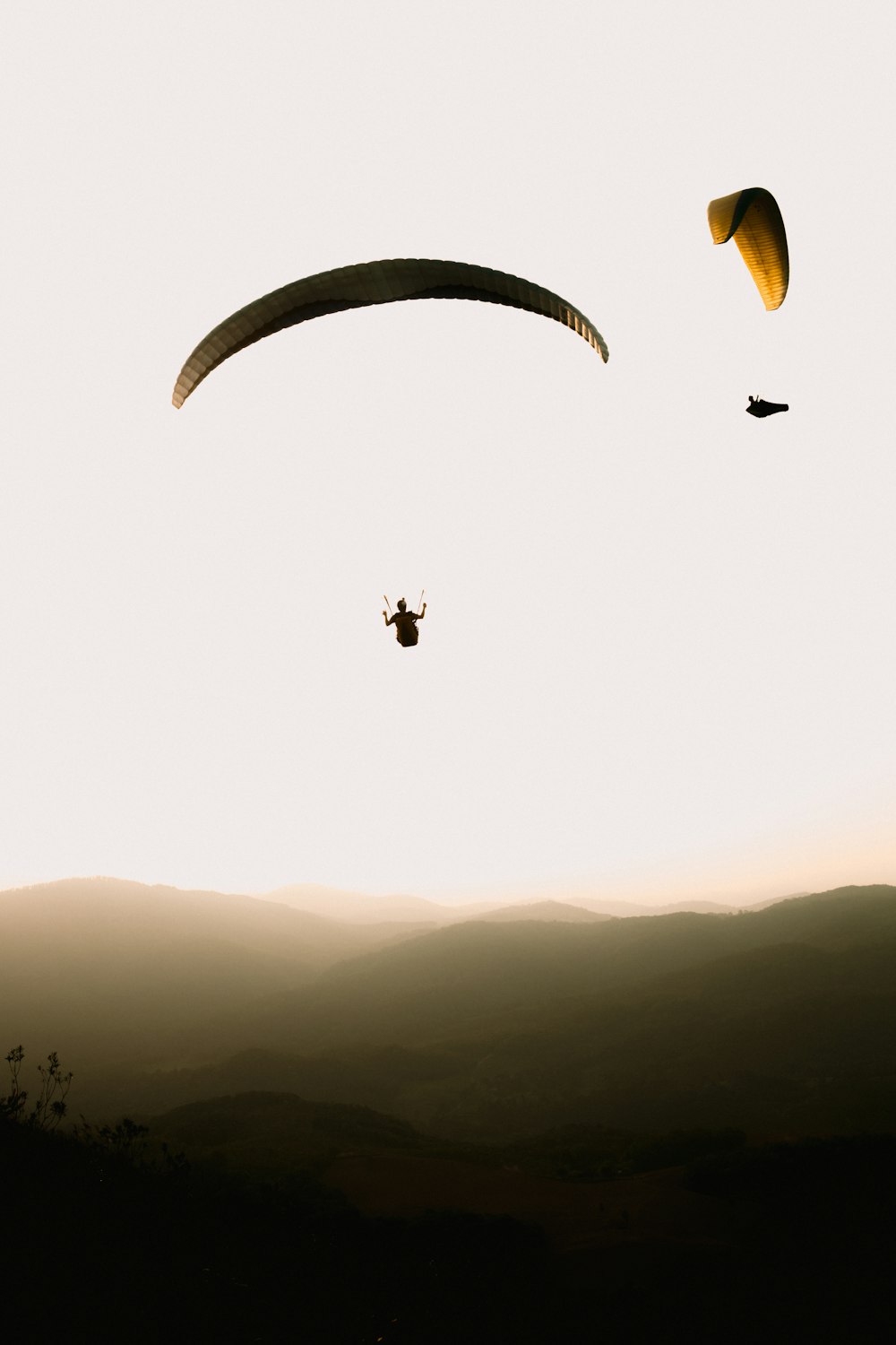 silhouette of person riding parachute during night time