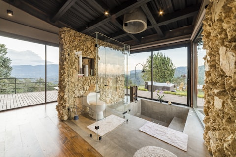 white and brown marble table