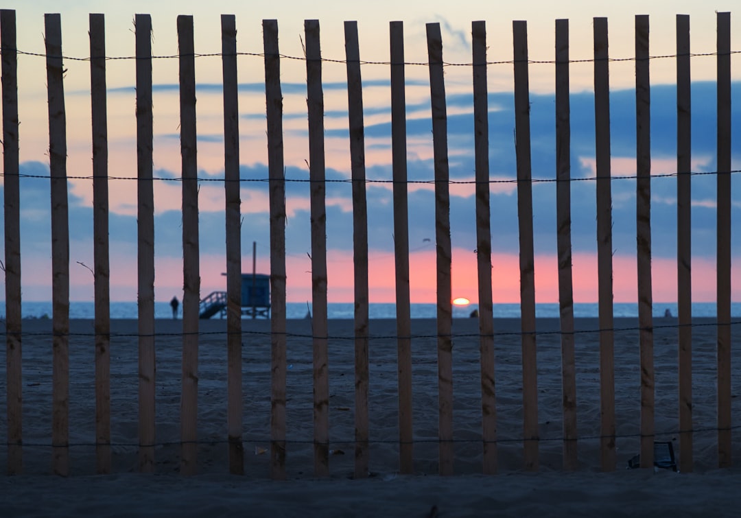 blue and white metal fence on beach during daytime