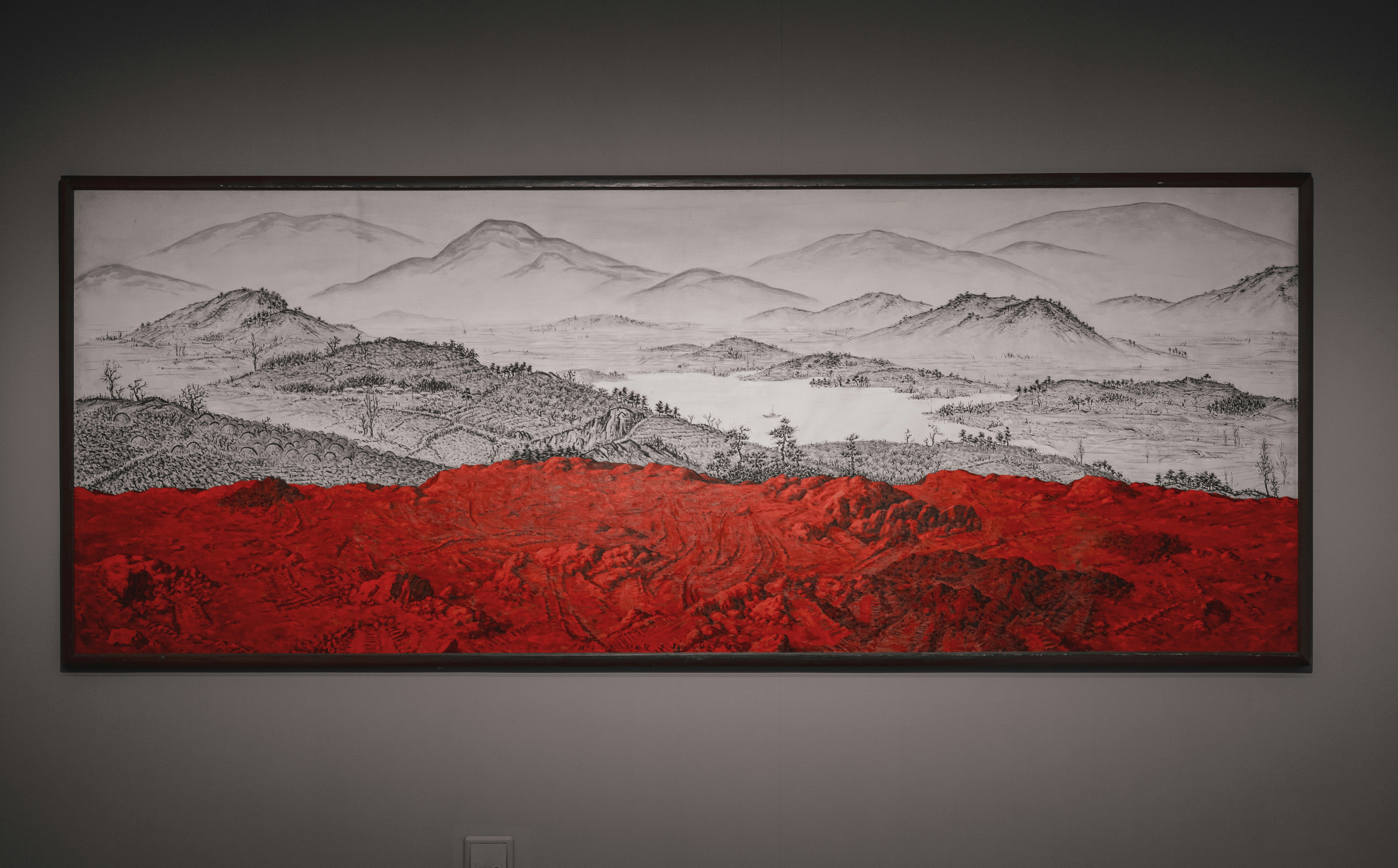 赤と白の抽象画