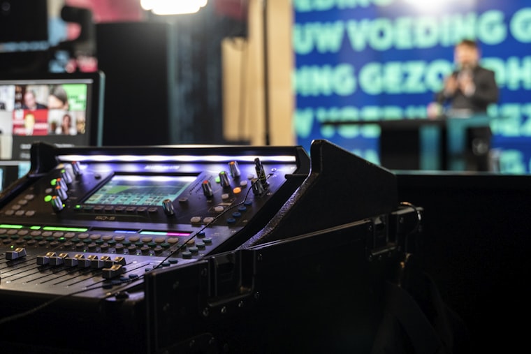 Professional audio mixing board for fundraiser AV production