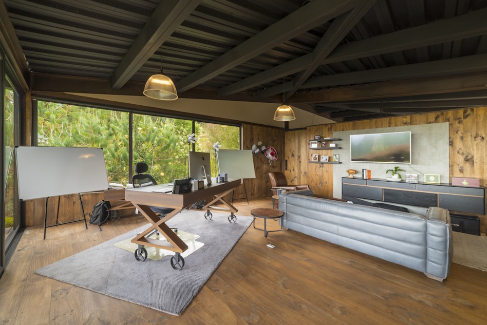 white and brown living room set