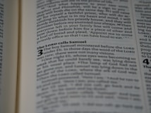 An open book displaying text in a serif font on light-colored pages. The visible text includes a heading and several lines of body text, with certain words emphasized in bold.