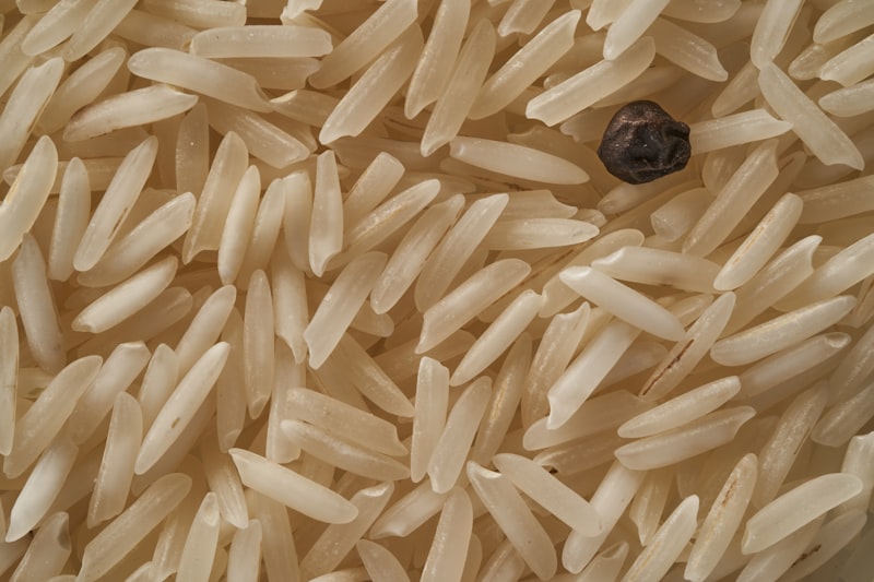 white oblong rice