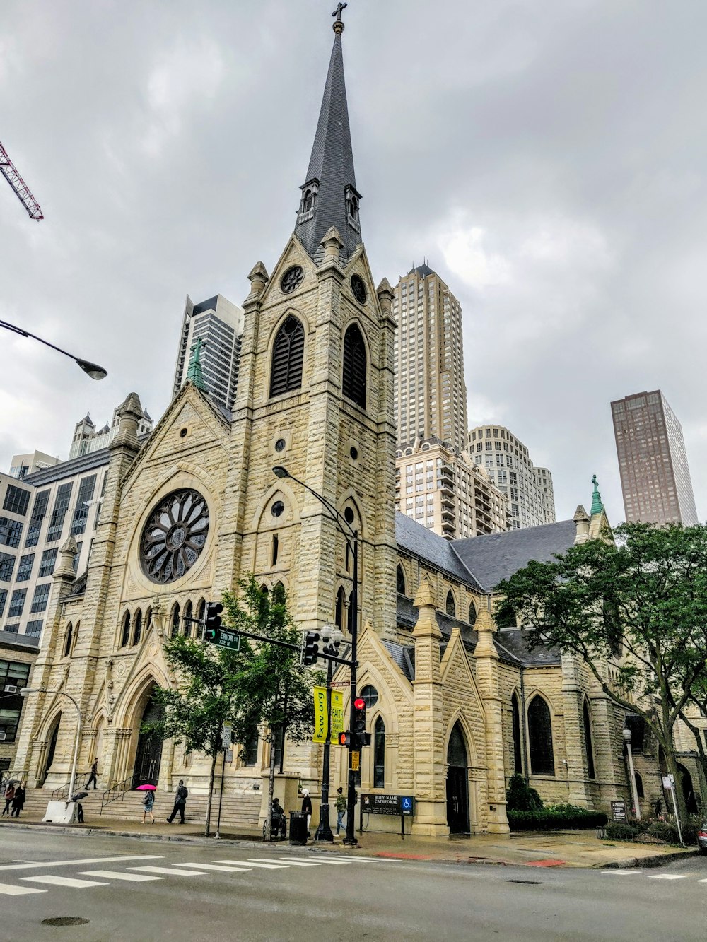 a church with a steeple and a clock on it