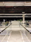 A modern office space featuring sleek raised access flooring.