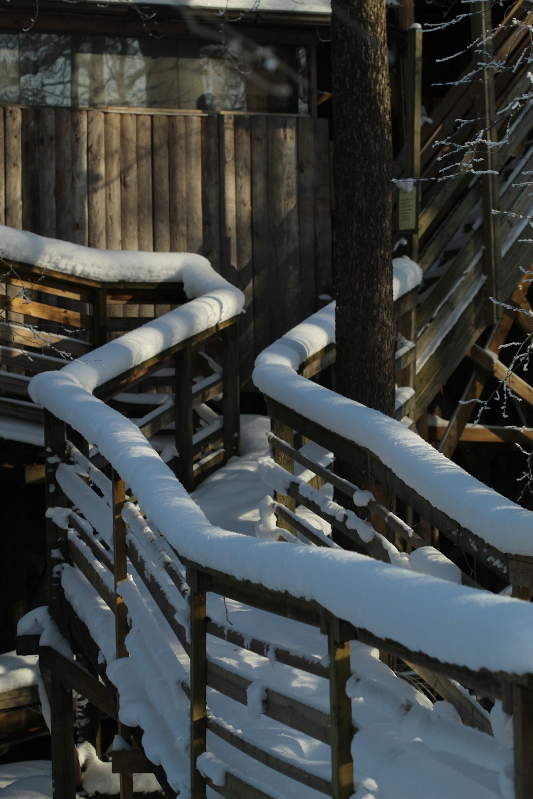 white snow covered stairs during daytime