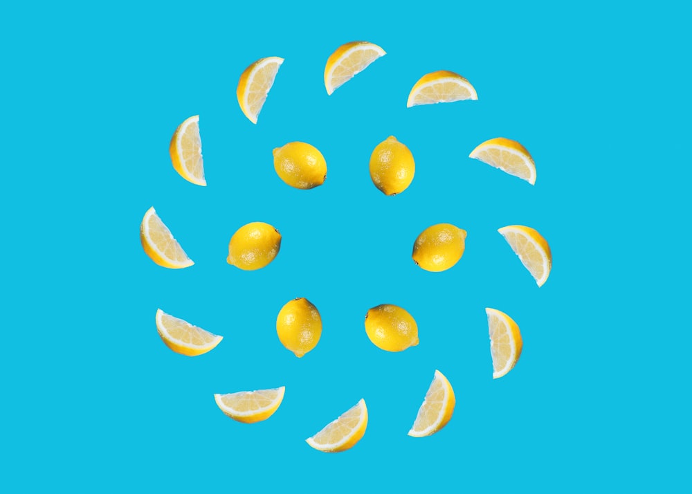 yellow heart shaped candies on blue background
