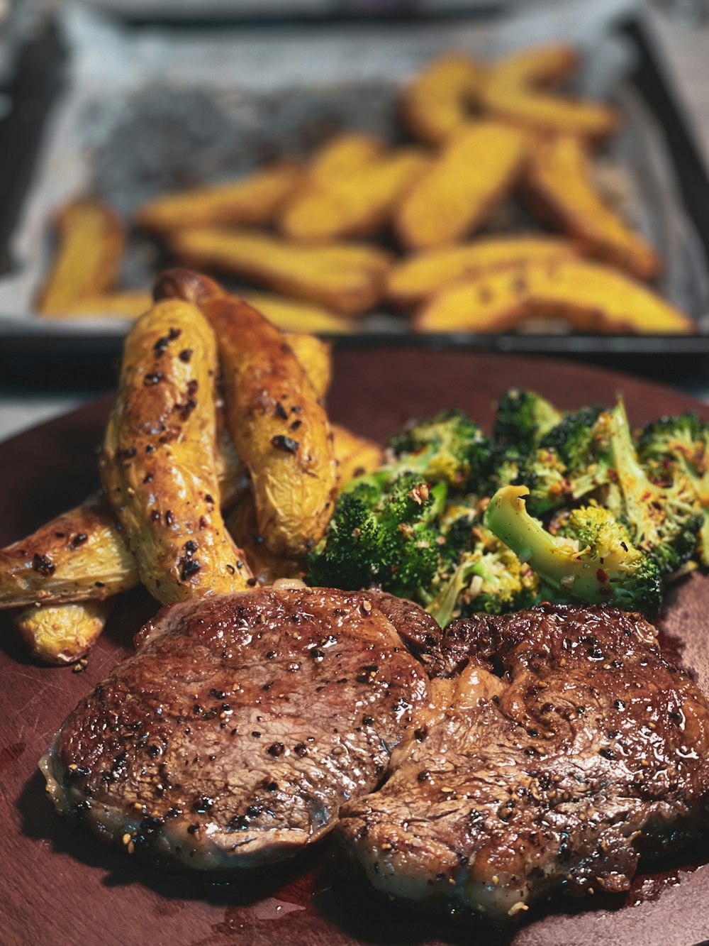 grilled meat with broccoli and potato