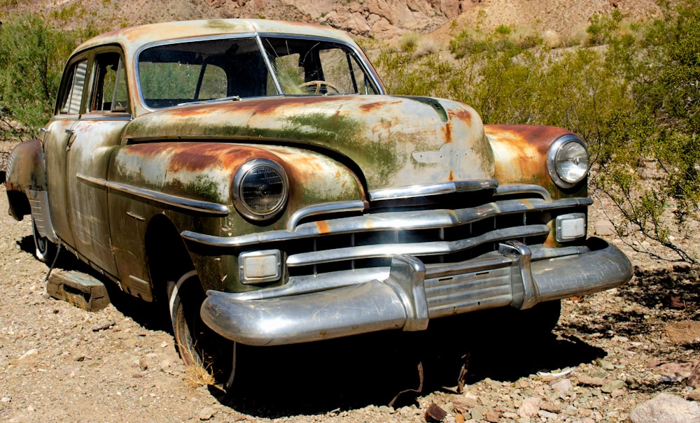 brown and white vintage car