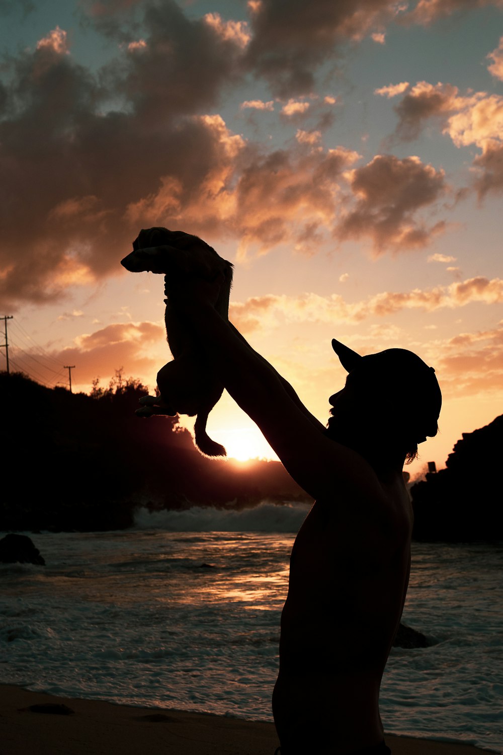 silhouette of man and woman kissing on beach during sunset