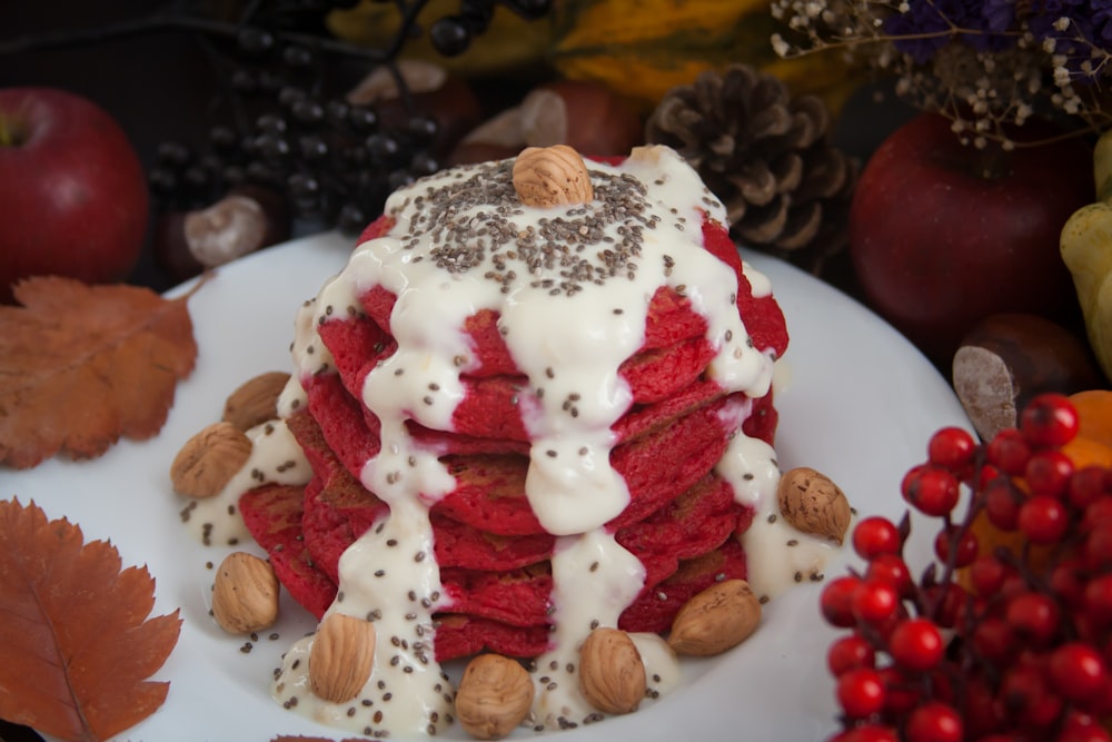 strawberry cake on white ceramic plate