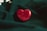red heart ornament on green textile
