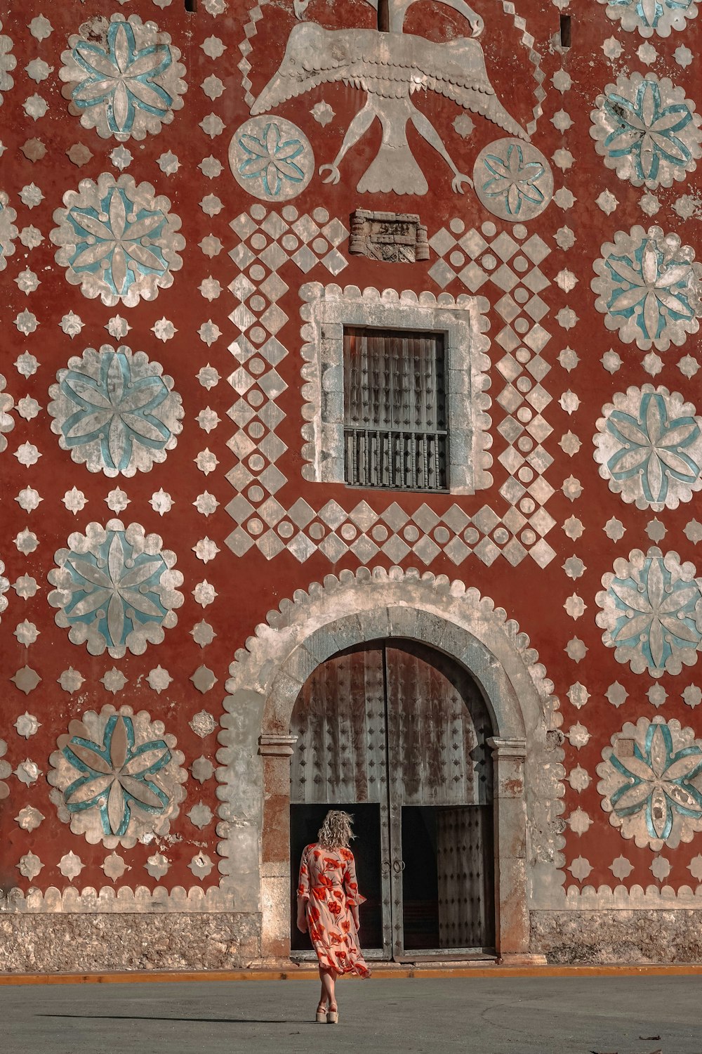 red and white floral arch window