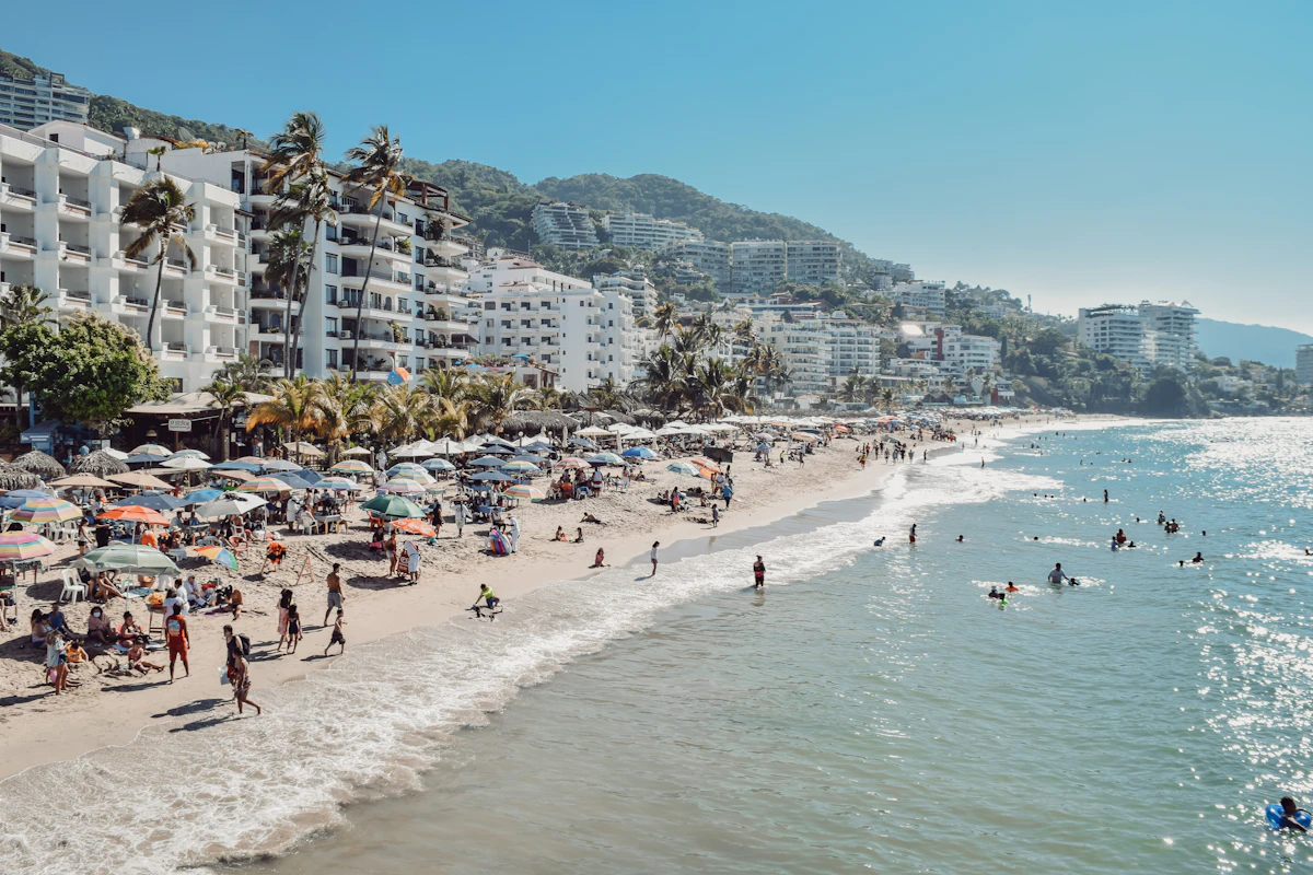 Puerto Vallarta family beach with palm trees