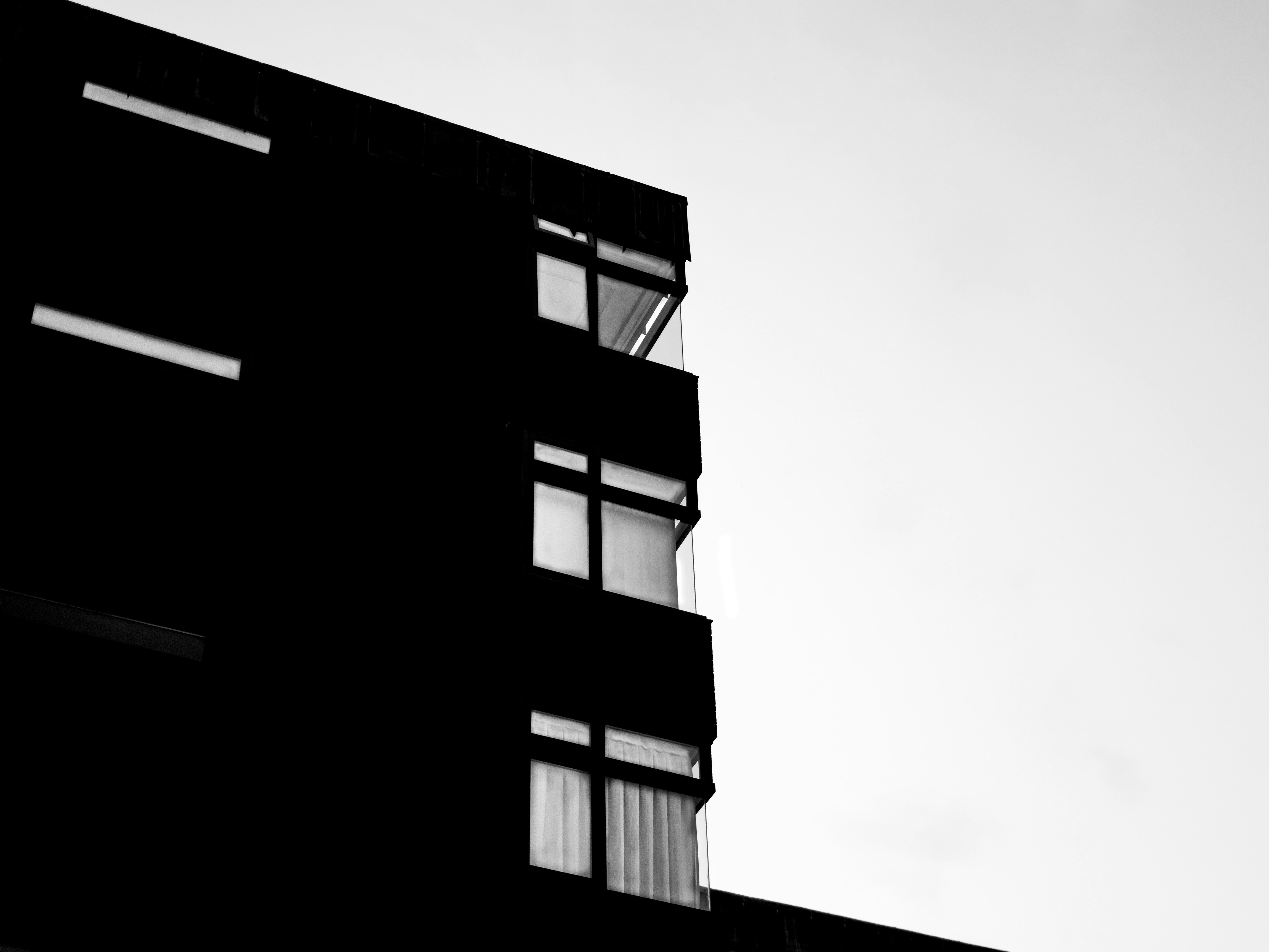 grayscale photo of concrete building