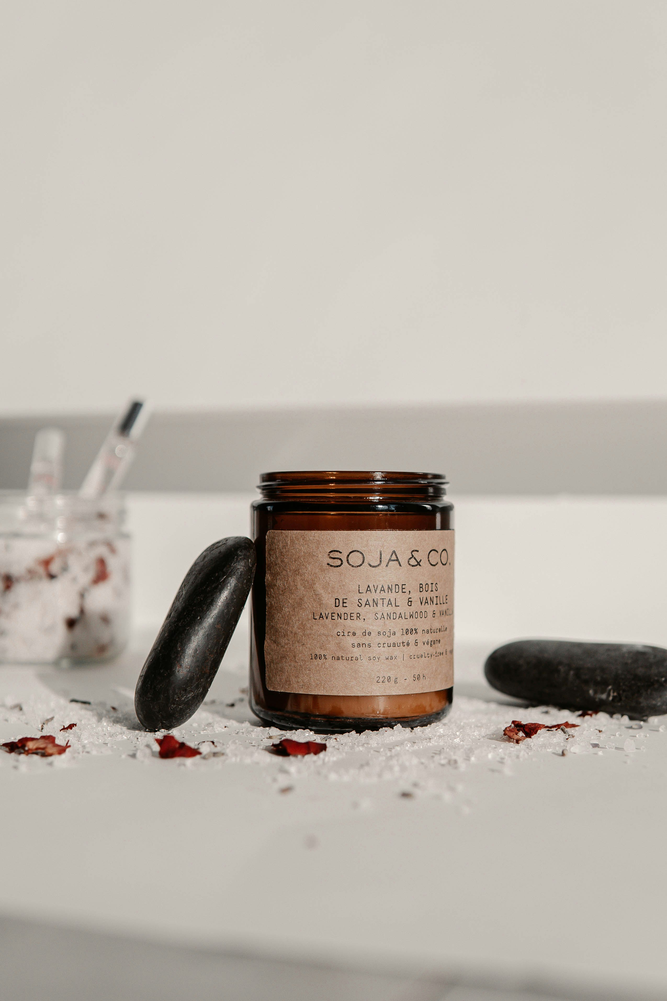 brown glass jar on white table