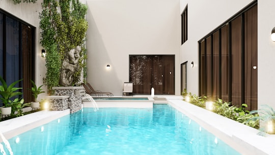 swimming pool near green trees during daytime