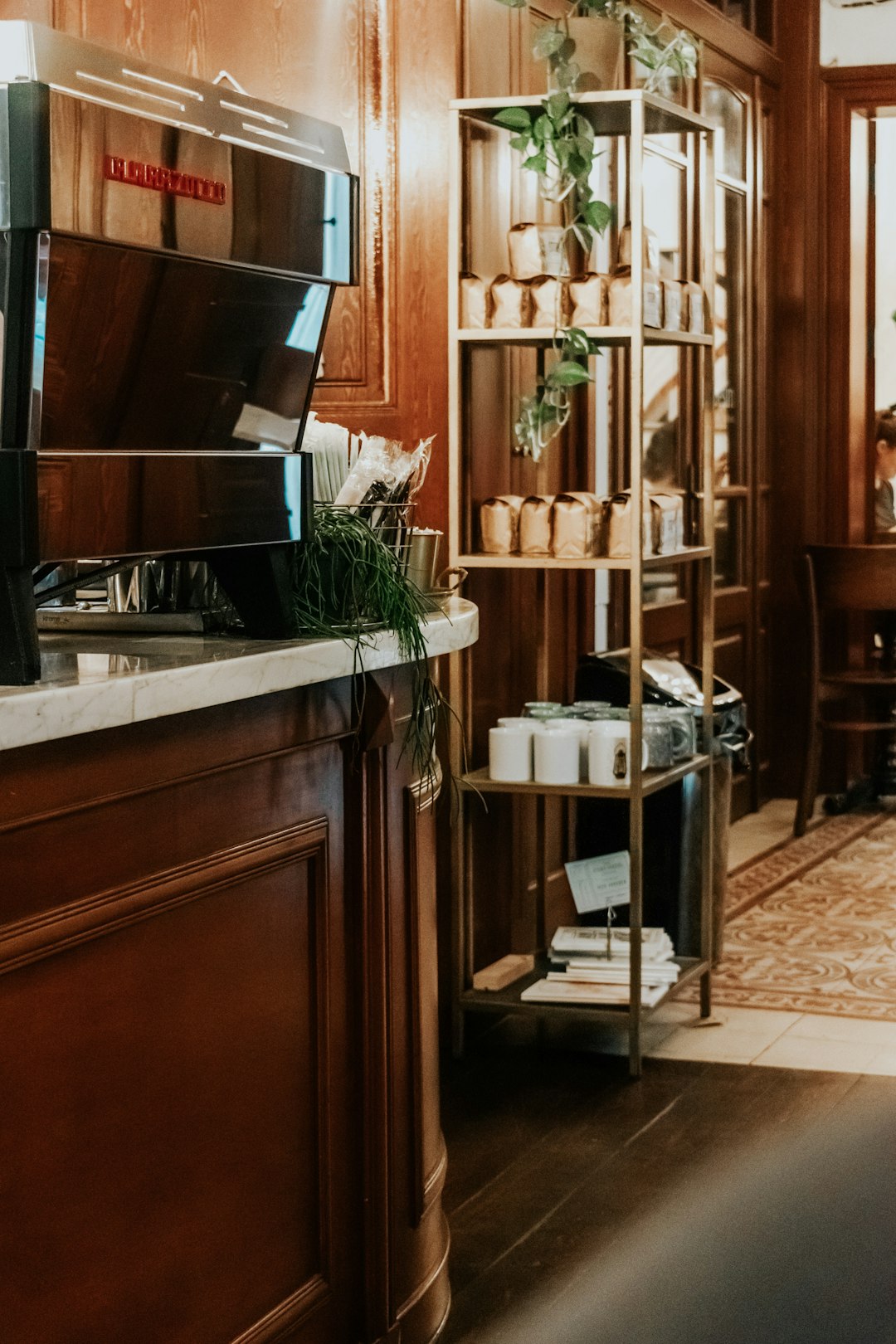 brown wooden cabinet with green plants