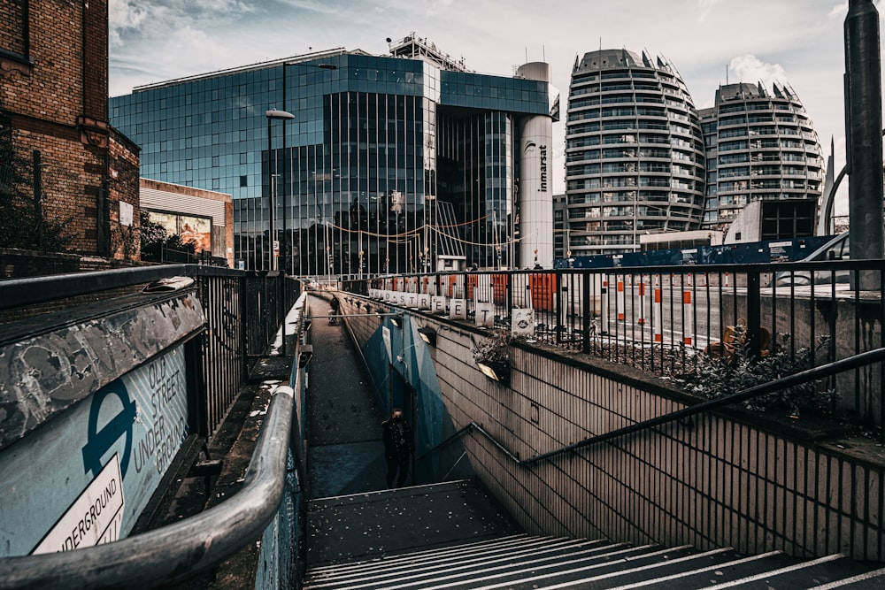 gray metal railings on bridge