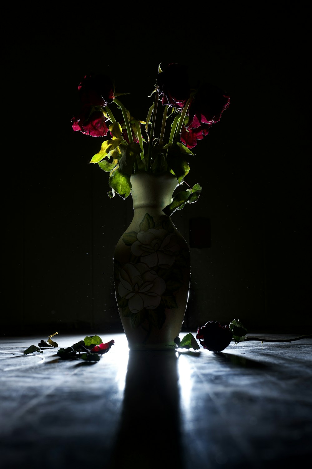 red and white flowers in vase