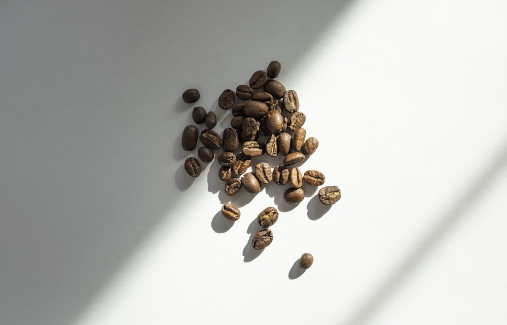 brown coffee beans on white table