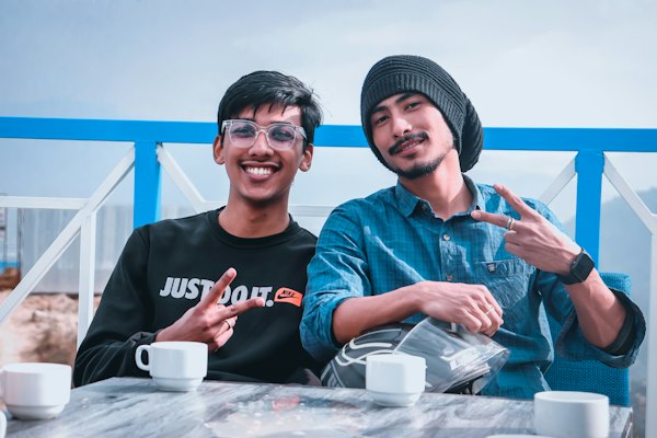 Friends laughing over coffee