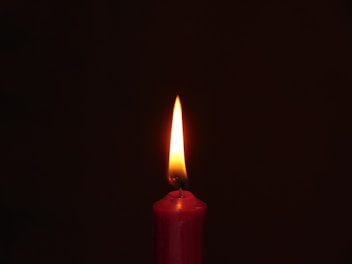 A cozy memorial candle featuring a red cardinal design, flickering gently.