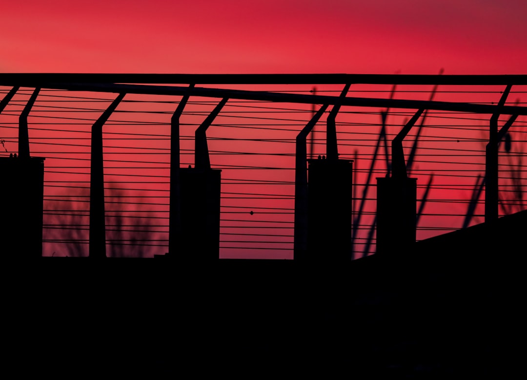 silhouette of a person standing on a ladder during sunset