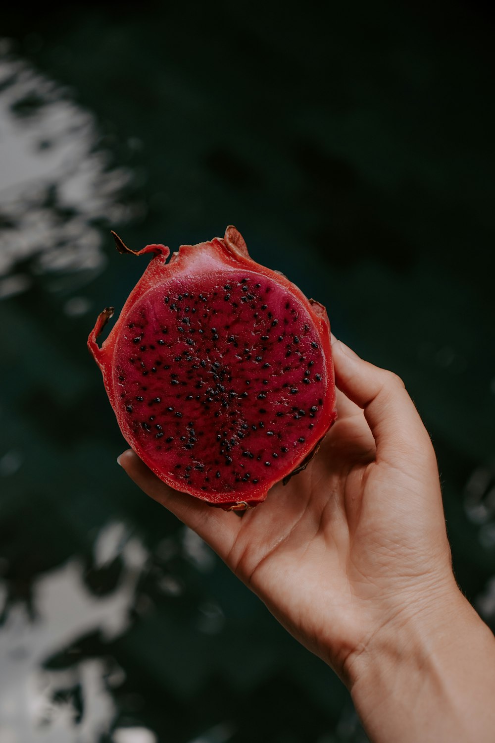 person holding red strawberry fruit