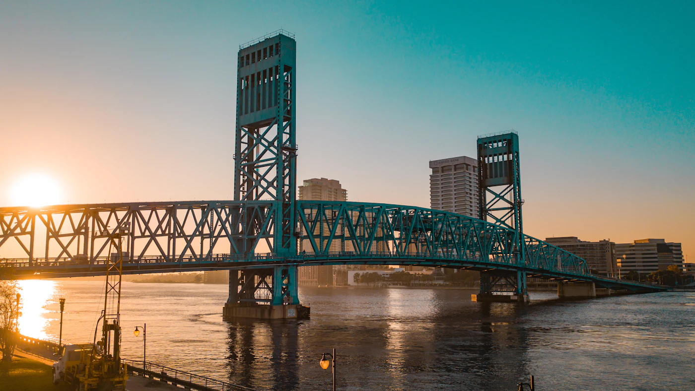 The Main Street Bridge over the St. Johns River in downtown Jacksonville at sunset