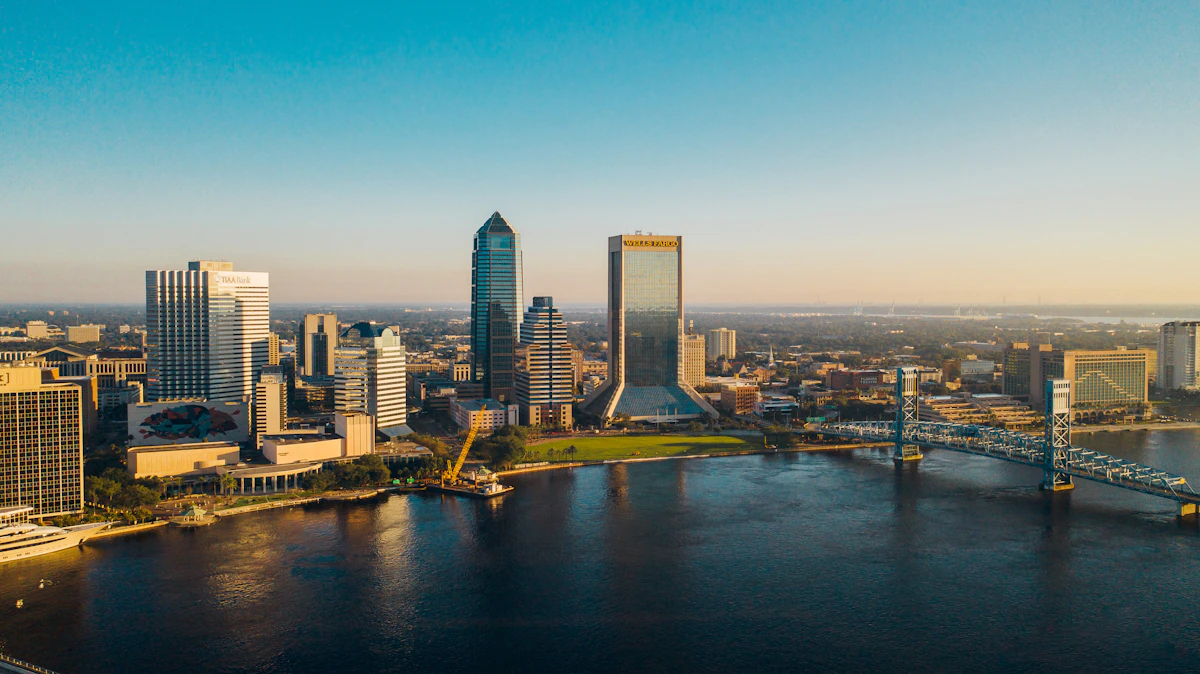 Downtown Jacksonville skyline along the St. Johns River on a clear fall day